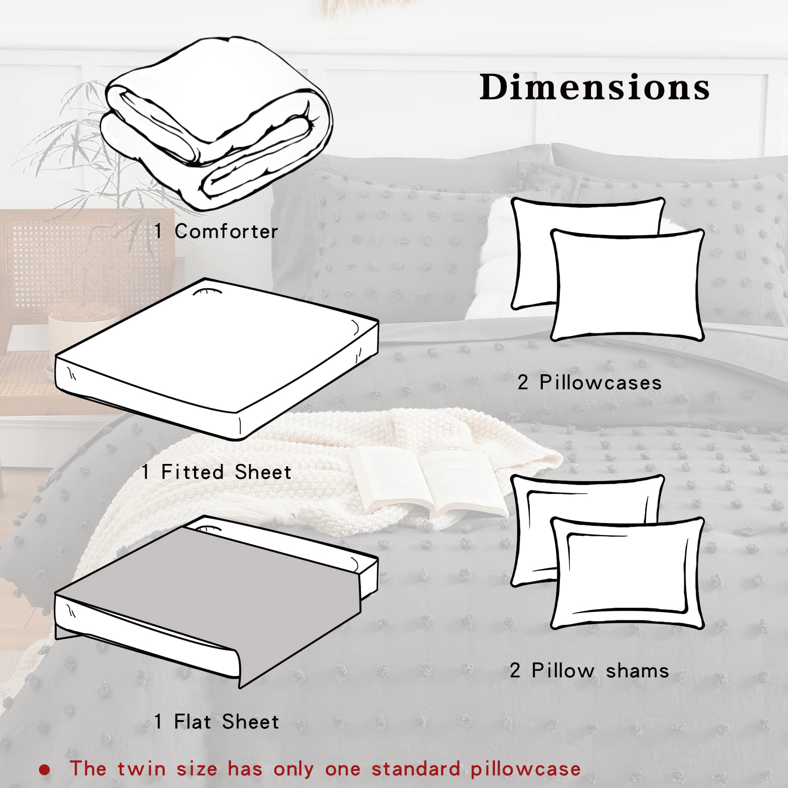 7 Pieces Tufted Dots Bed in a Bag King Comforter