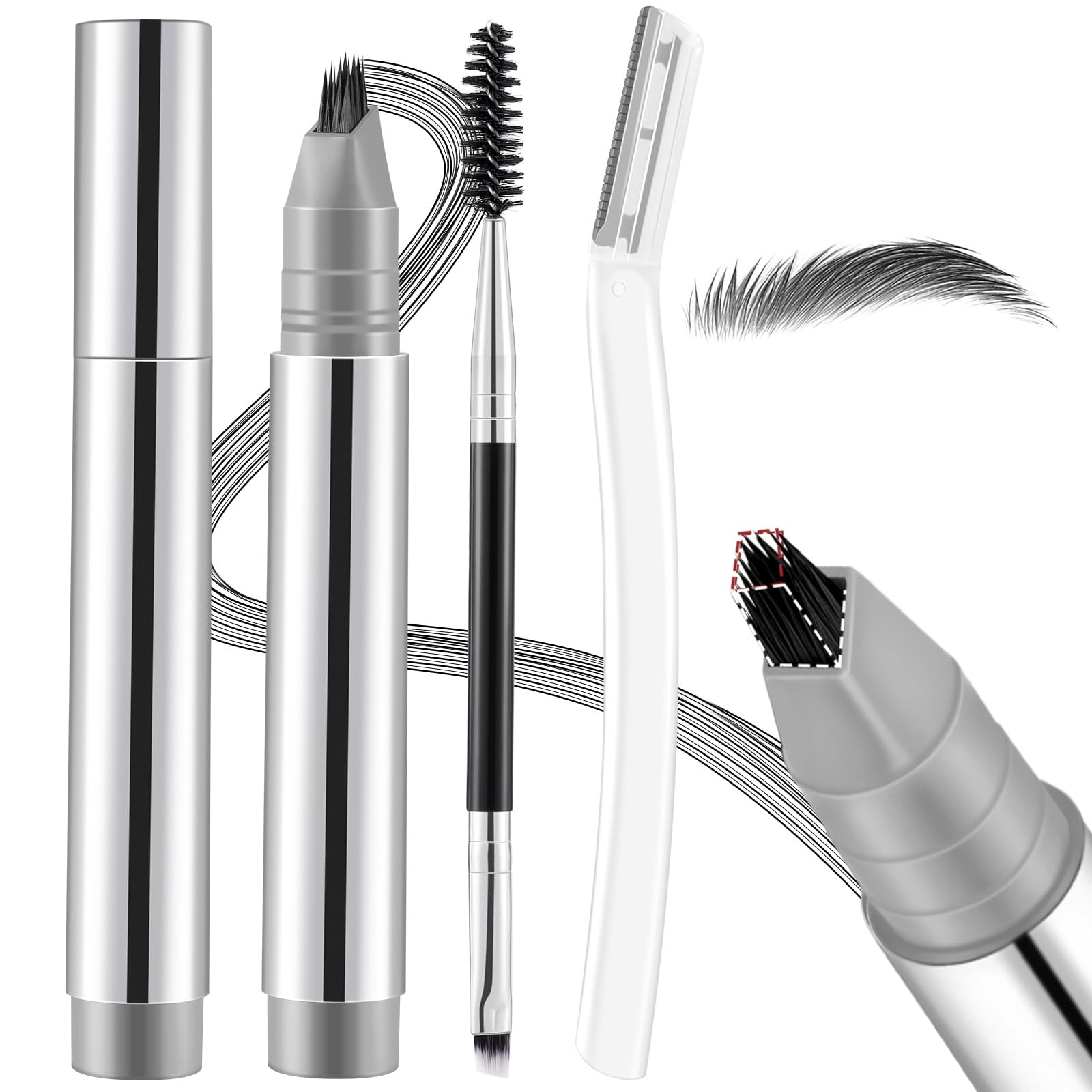 Photo 1 of Microblading Eyebrow Pencils for Women Makeup – 3Pcs Brow Shaping Set, Liquid Angled Brush Eyebrow Pencil, Dual-Ended Brush & Razor Natural Hair-Like Strokes, Waterproof, Long-Lasting (Gray Black)