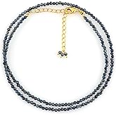 NJCRAFT Natural Gemstone Faceted Beaded Necklace for Woman| Gold Plated Gem-stone Necklace | Beads 2–3 mm | Adjustable Chain 16+2 Inch