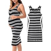 Rnxrbb Kint Striped Maternity Dress Summer Bodycon Tank Sleeveless Pregnancy Dresses Midi Work Casual