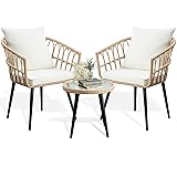 PORWEY 3 Piece Patio Bistro Set, Outdoor Wicker