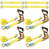 LISHINE 4 Pack Car Tie Down Straps for Trailers Kit, 2 Inch Ratchet Straps with Snap Hooks Heavy Duty 8ft, 11000 LBS Break Strength, 36 Inch Axle Straps for Car, Truck, UTV
