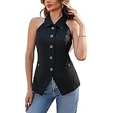 YEXPINE Women's Halter Neck Vest Lapel Collar Button Down Sleeveless Blazer Vest Business Casual Tops