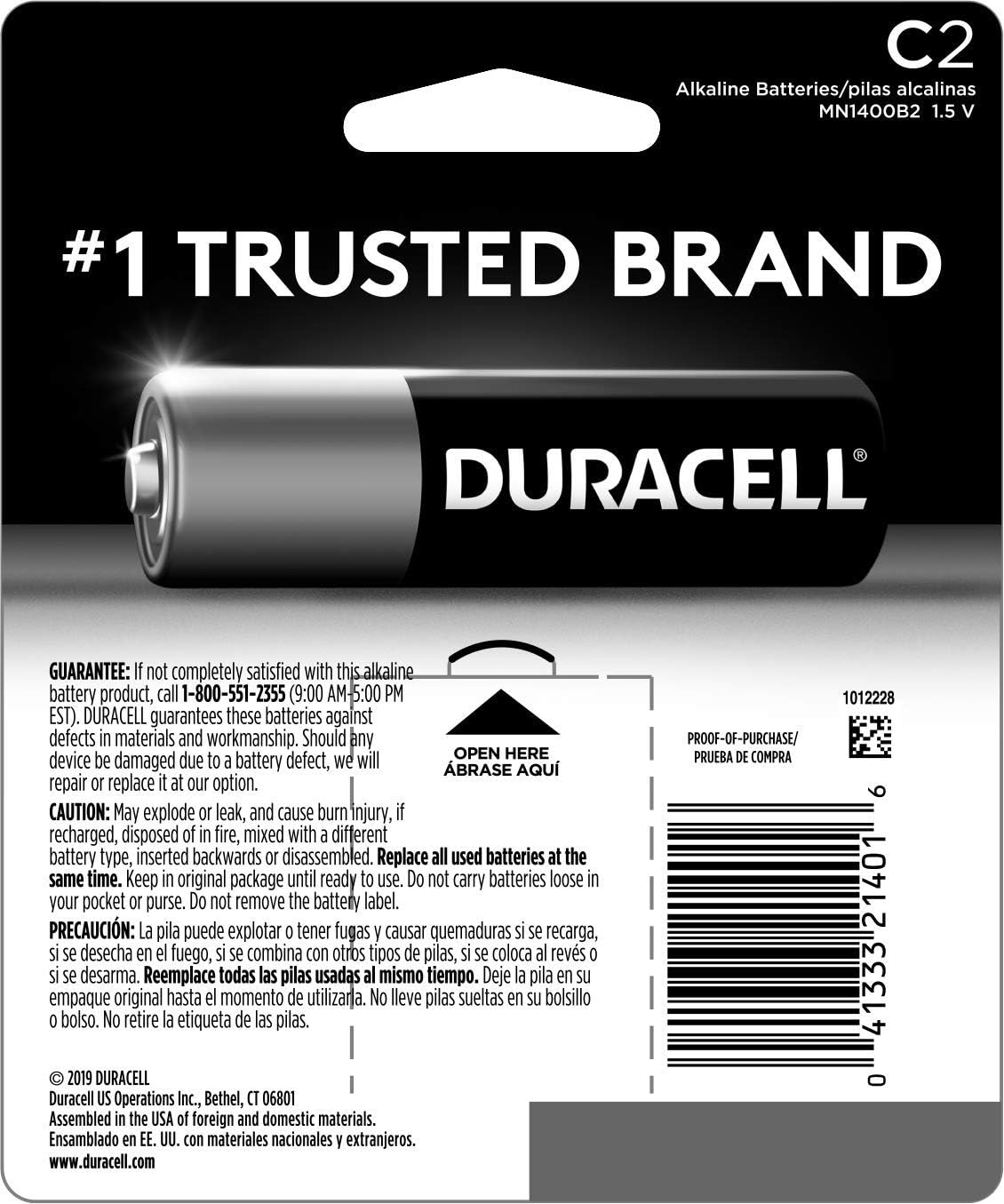 Duracell - CopperTop C Alkaline Batteries with recloseable package - long lasting, all-purpose C battery for household and business - 2 Count: Health & Personal Care