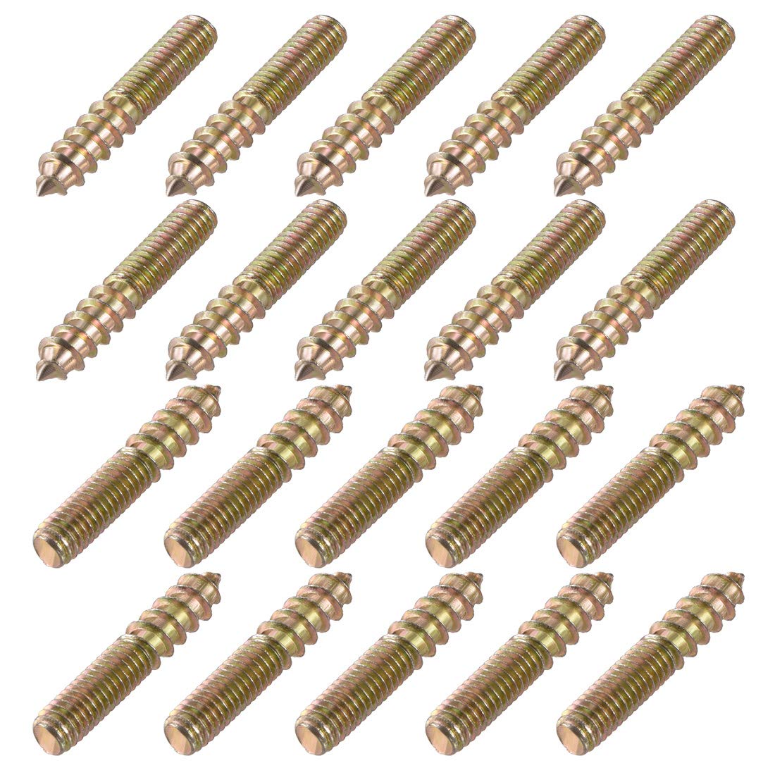 sourcing map M6 Hanger Bolts Length 1-3/8"(35mm) Double Head Bolts Self-Tapping Screw 6mm Wood Joint Furniture Legs 20pcs