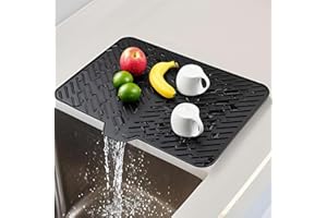 SCYFREID Silicone Dish Drying Mat for Kitchen Counter,23inchx17inch Dish Drying Pad, Non-Slip Drain Pad with Built-in Drain, 