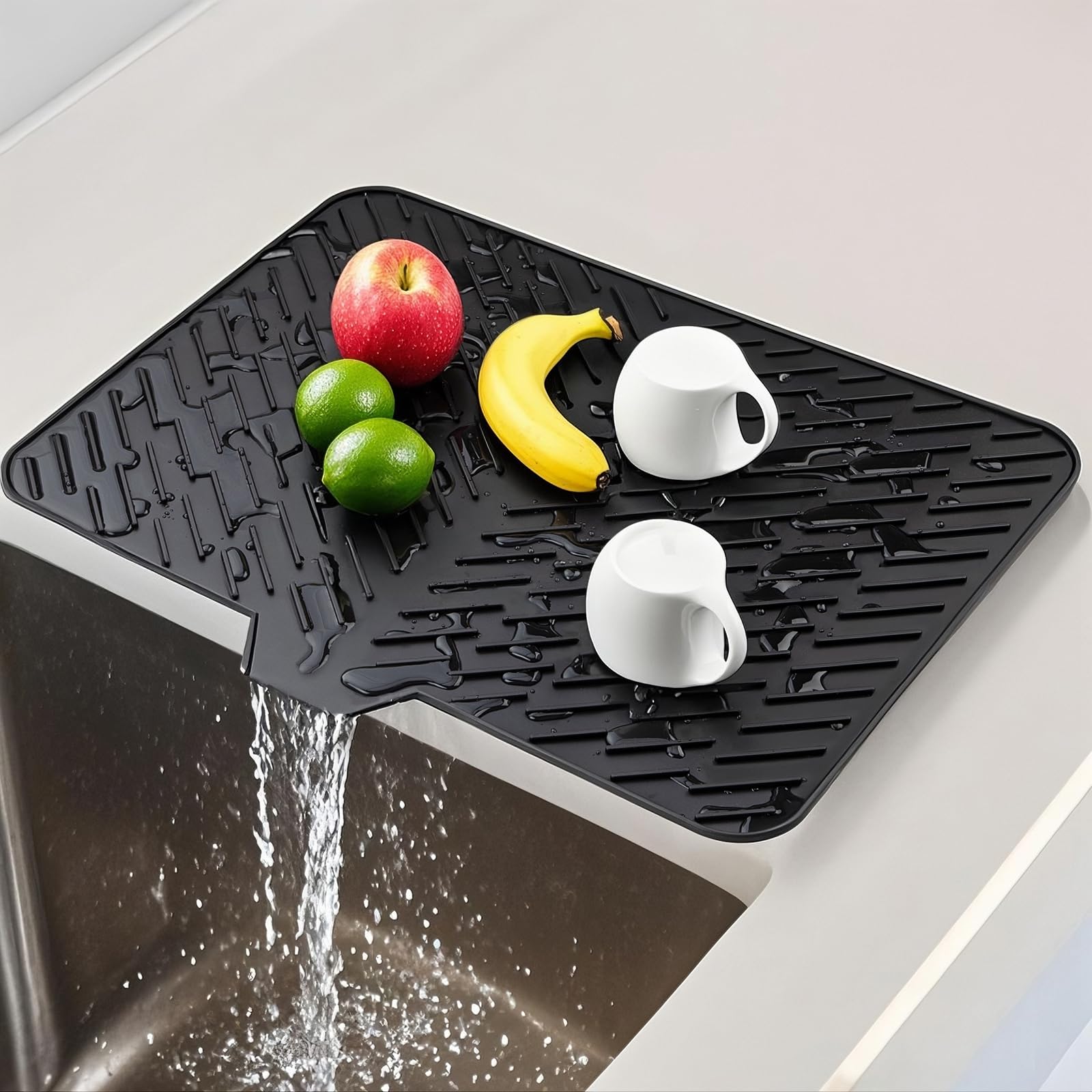 Photo 1 of SCYFREID Silicone Dish Drying Mat 23x17 Multiple Usage,Easy clean,Eco-friendly,Heat-resistant Silicone Mat Dish Drying Mats For Kitchen Counter or Sink,Refrigerator or Drawer liner Black23inchx17inch
