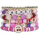 Twinfree Bohemian Cute Fruit Banana Cherry Strawberry Pineapple Mango Polymer Clay Beaded Stackable Stretch Bracelets