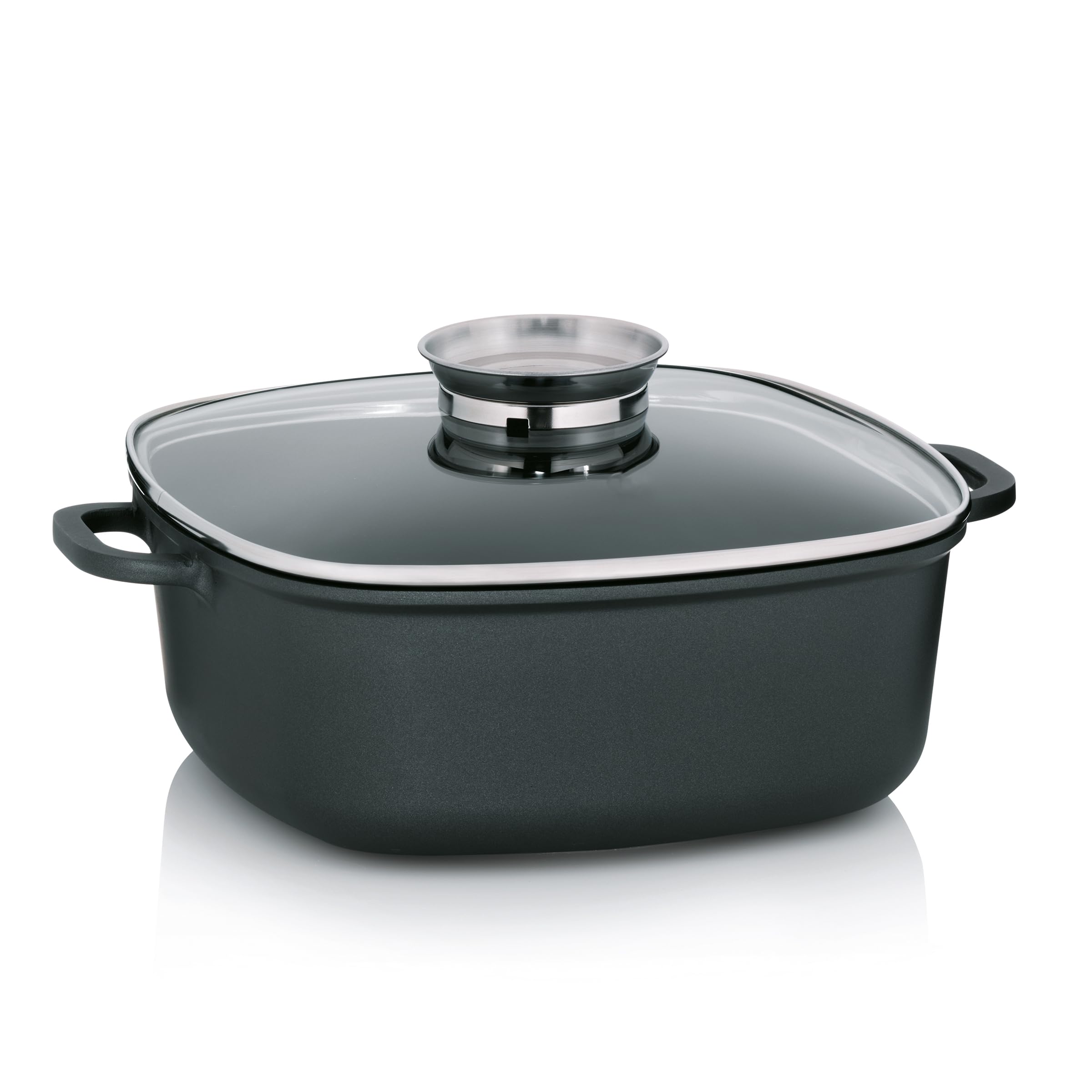 kela braising pan 28 x 28 cm, lid with Aroma knob, Induction Serving pan KERROS, cast Aluminium Coated, Paella pan with high Rim