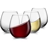 JoyJolt Spirits Stemless Wine Glasses for Red or White Wine (Set of 4)-15-Ounces