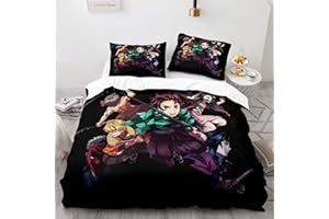 Hveeul Anime 3D Demon Slayer: Duvet Cover 3 Piece Bedding Set,Teen Comforter Cover Set Super Soft Duvet Cover with Pillowcase(Style 4 Queen: 90"x90"