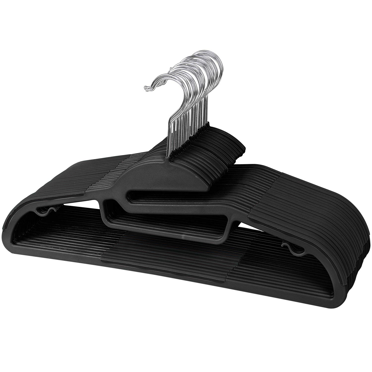 GRANDMA SHARK Non-slip Plastic Hangers, Wet and Dry, with Tie Holder and 360° Hook (Black, 20)