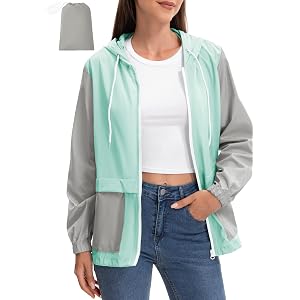 Zando Women's Lightweight Packable Rain Jacket with Hood, Windbreaker | Lightweight rain coat for women; waterproof hooded wi
