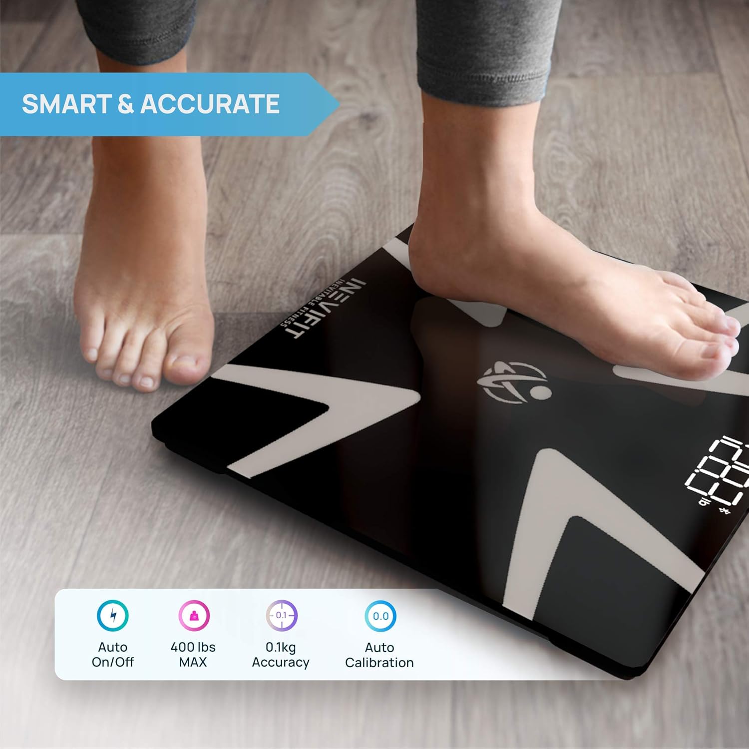 INEVIFIT Smart Body Fat Scale, Highly Accurate Bluetooth Digital Bathroom Body Composition Analyzer, Measures Weight, Body Fat, Water, Muscle, BMI, Visceral Fat & Bone Mass for Unlimited Users: Health & Personal Care