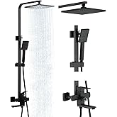 Taplong Matte Black Outdoor Shower Fixture Exposed Bathroom Shower Faucet Set,Shower System with 9" Rain Shower Head Handheld Sprayer Single Handle, SUS304 Triple Function Wall-Mounted Faucet