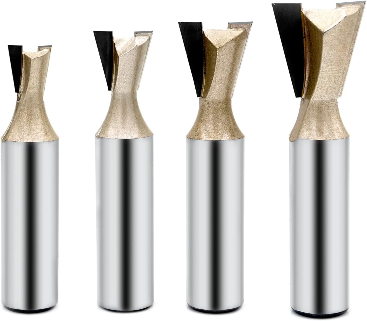 4pcs Dovetail Router Bit, Carbide Tip 3/8" 1/2" 5/8" 3/4" Rounter Bit, 1/2-Inch Shank