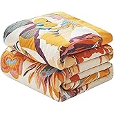 VANJOROY Boho Throw Blanket 60" x 80", 100% Organic Cotton Skin-Friendly Lightweight Ultra Soft Bed Quilt Throw - Spring Floral Butterfly Farmhouse Decor Blanket for Sofa Couch Chair and Gift.