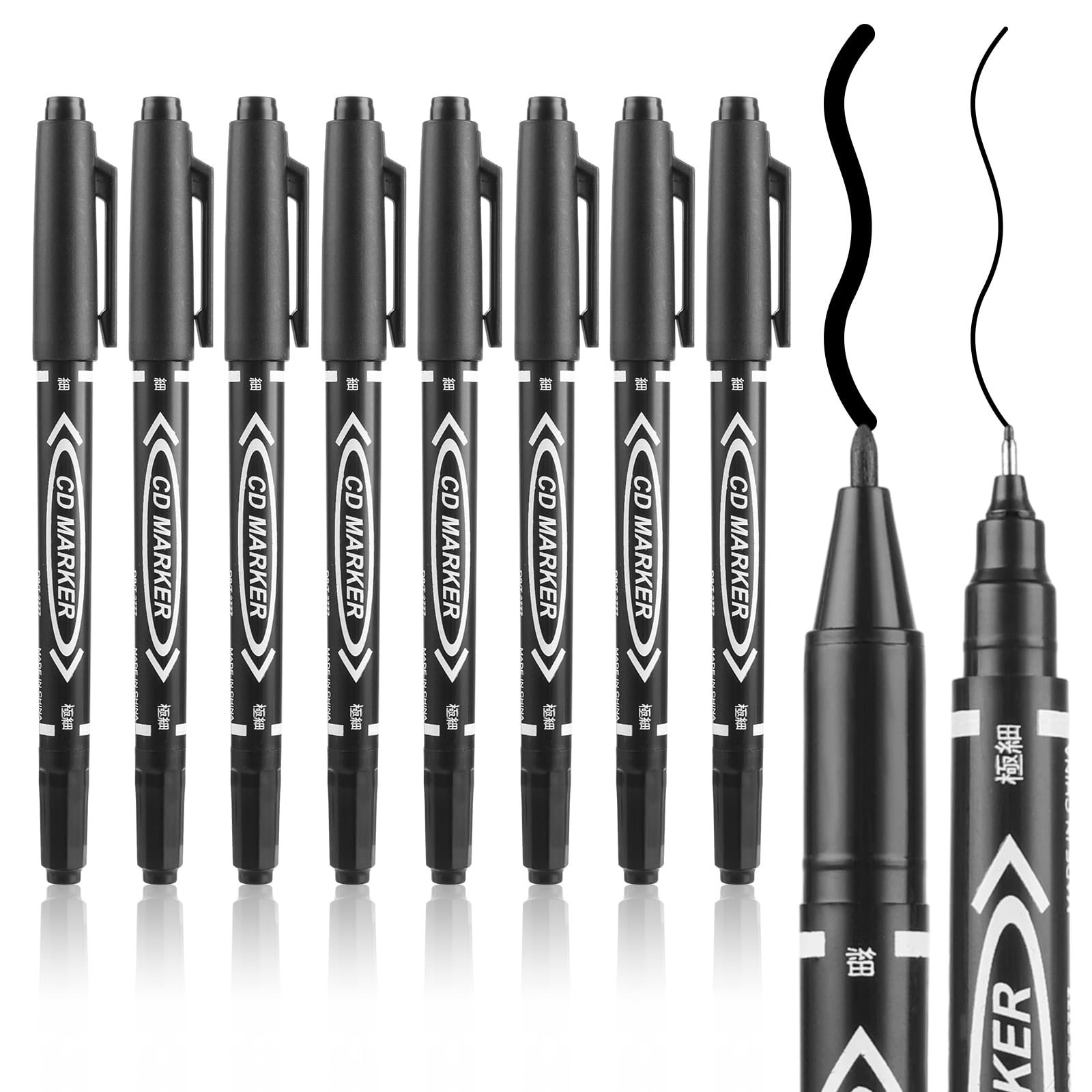 YUXIANLB Black Markers for Drawing, 10 Pack Dual Tip Brush Pens Permanent Marker Set for Art Drawing Sketching Writing Dooding Marking