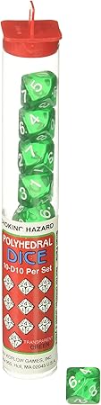 10D10 Dice Set, Transparent Green/White