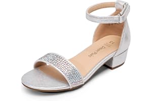DREAM PAIRS Girls Sandals Low Heel Dress Pump Ankle Strap Interchangeable Bow Flower Wedding Party Shoes for Little Kid/Big Kid