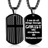 Yanxyad Cross Dog Tag American Flag Bible Verse Necklace Stainless Steel Pendant Chain Military Religious Jewelry Gifts for Men Teen 22+2 Inch