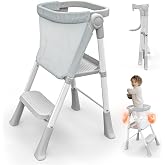 Foldable Toddler Standing Tower,Kitchen Step Stool for Kids 1.5-6 Years | Safety Rail &amp; Net Foldable Design Non-Slip Stable Easy Clean Portable Space Saving Storage Quick Assembly Montessori Grey