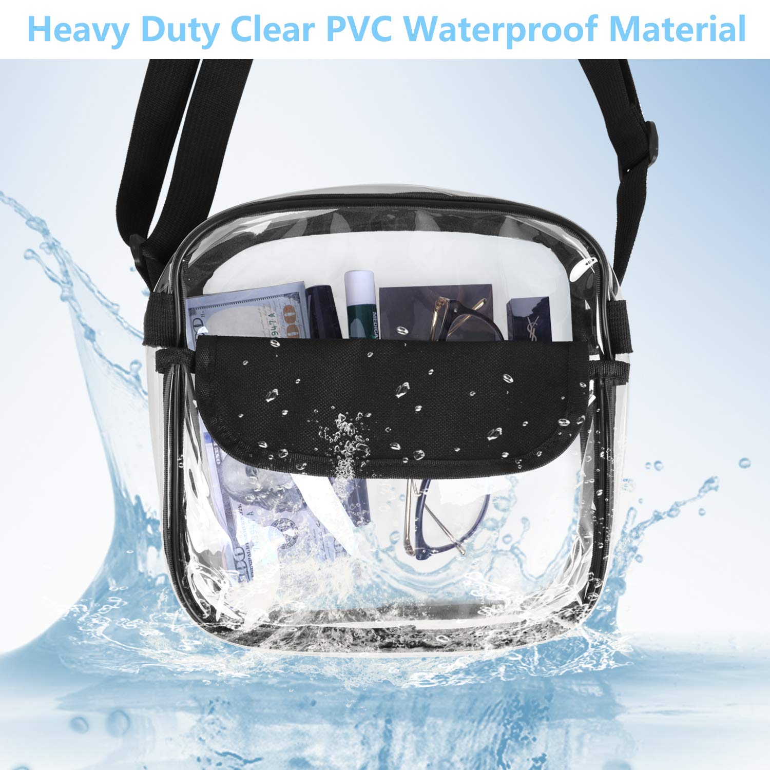 XquiziFit Clear Crossbody Bag NFL Stadium Approved Clear Bag with Adjustable Shoulder Strap and Wrist Strap for Work, Sports Games and Concert