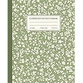 Composition Notebook College Ruled: Vintage Sage Green Floral Botanical Illustration | Flowers Aesthetic Journal for College, School, Office & Work