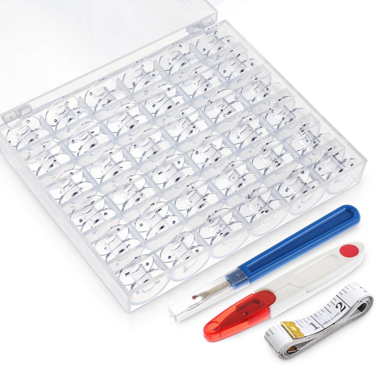 Sewing Machines Bobbins x36, Agoer Sewing Machine Bobbins (Φ20 x 11.5 mm) for Brother/Janome / W6 / Babylock/Kenmore / Singer etc, with Storage Box Scissors Tape Measure Seam Ripper.