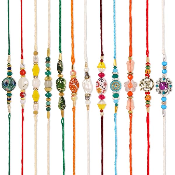 Braccialetti Rakhi Tradizionali Con Perline Multicolore - Set Di 3 Per Raksha Bandhan - Regalo Per Fratello - Foto 5