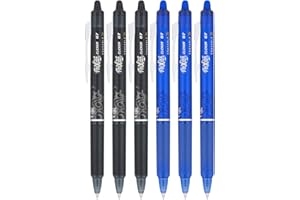 Pilot FriXion Clicker 0.7mm, Erasable Gel Pens, Fine Point (Pack of 6, Black/Blue)