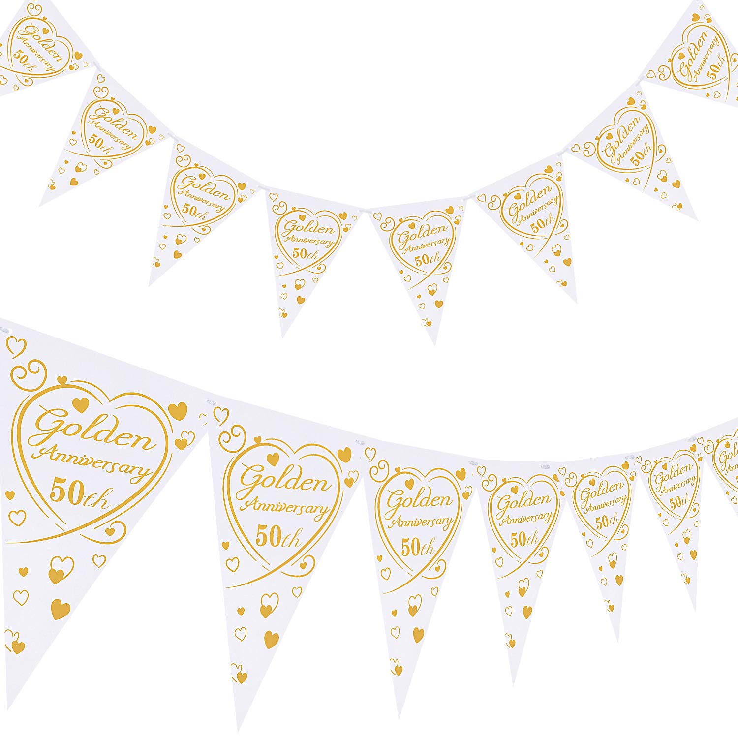 50th Anniversary Triangle Bunting Banner - Heart Themed Golden Anniversary Garland for Birthday Wedding Party Decorations (2)