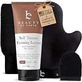 Self Tanner Lotion &amp; Mitt Set - USA Made with Natural &amp; Organic Ingredients | Non Toxic Tanning Lotion for Streak-Free Sunless Tan, Includes Body &amp; Face Application Mitts &amp; Exfoliating Mitt