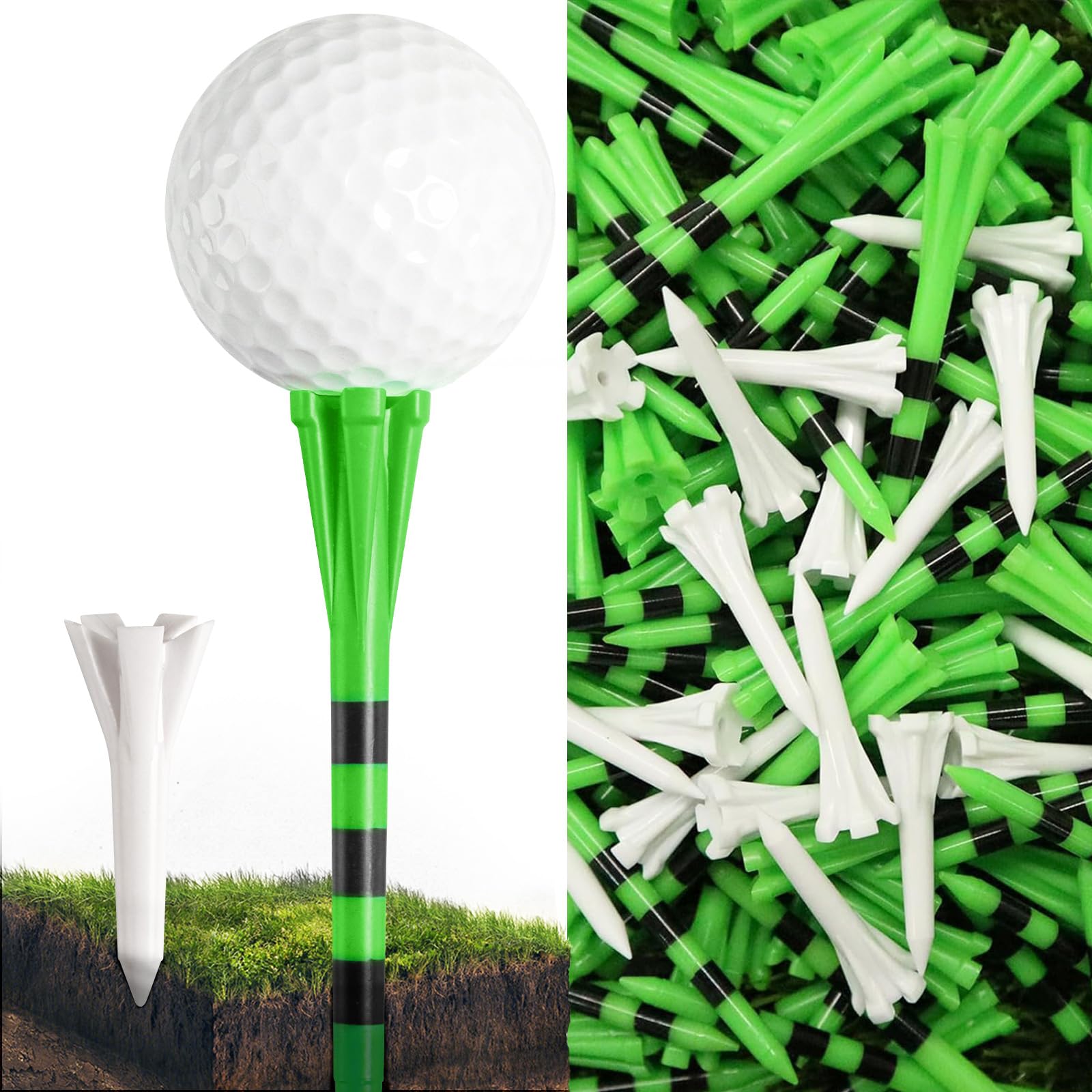 Golf Tees Plastic Driver 70mm 83mm with Five Claws Prong Value 50/100 Count, Golf Tees 2 3/4 3 1/4 Inch Durable Stable Reduces Friction for Men Women (Aqua+Short Beige, 100 Count-3 1/4''+1 1/2'')