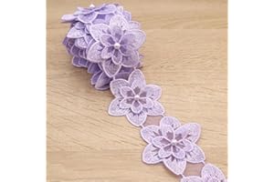 DHFLYDH Organza Flower Trim 2 Yards Lace Edge Trim Ribbon, Vintage Edging Trimmings Fabric Embroidered Applique Sewing Craft for Wedding Dress Embellishment DIY Dress Decor, Gowns, Home Decor (Purple)