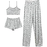 QLVKYW 3 Piece Pajamas for Women Set Sexy Cami Shorts and Pjs Pants Sleepwear Soft Lounge Set