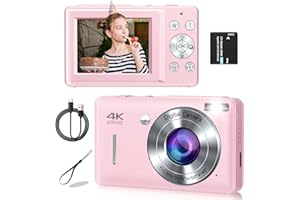 GTONSTER Digital Camera, 44MP Compact Camera, FHD 1080P Point and Shoot Digital Cameras with 16X Zoom, Face Detect, Smile Capture, Anti Shake, for Boys Girls Teens Gifts (Pink)