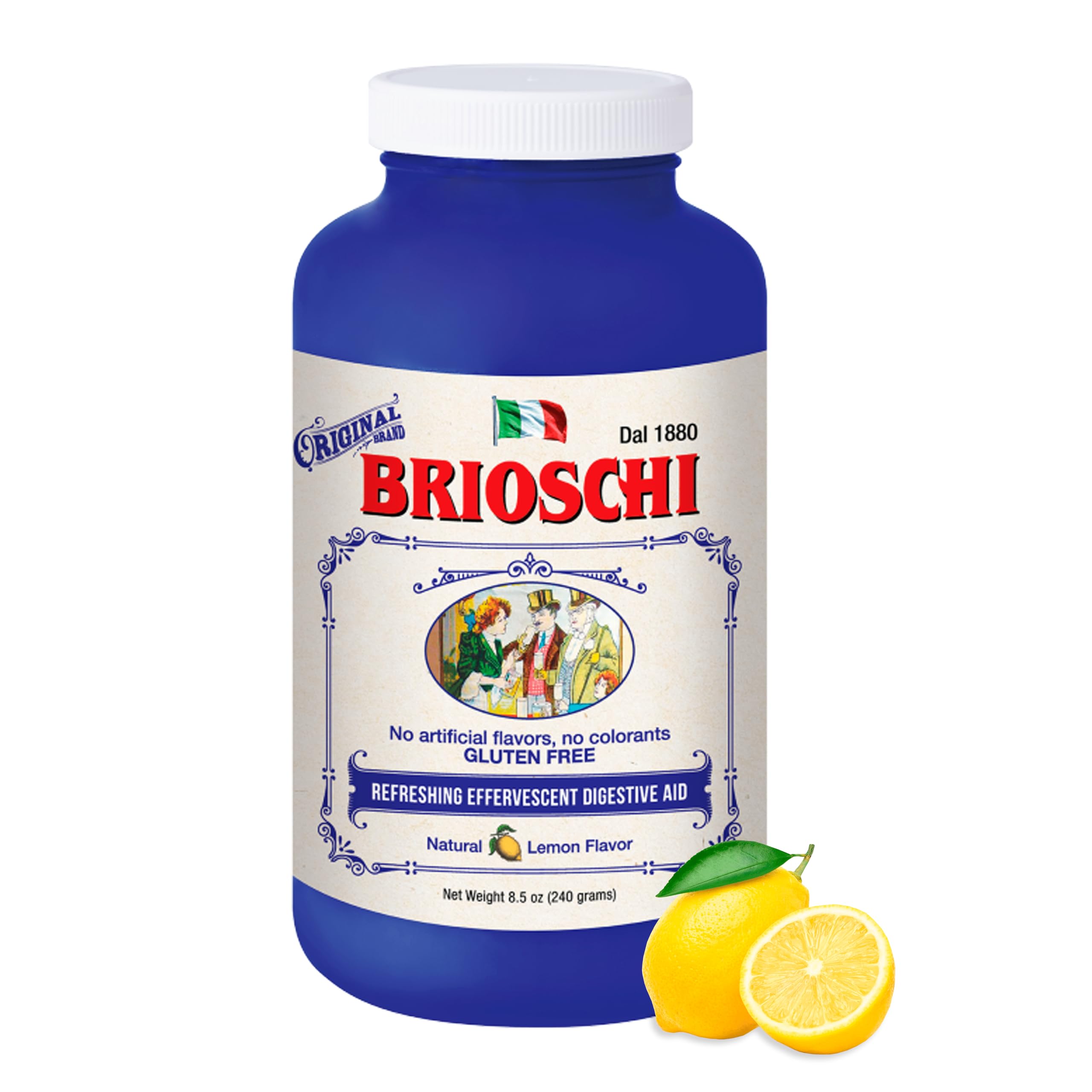Brioschi Italian Lemon Flavored Effervescent Heartburn, Upset Stomach, Acid Indigestion, 8.5 oz bottle