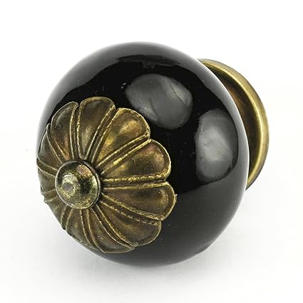 Black Ceramic Cabinet Knobs Drawer Pulls Handles Set 6pc