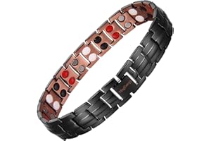 MagEnergy Men's Copper Magnetic Bracelet, 99.9% Pure Copper Bracelet with 4 Elements Double-Row Strength Magnets, Adjustable Jewelry with Gift Box, Black-4