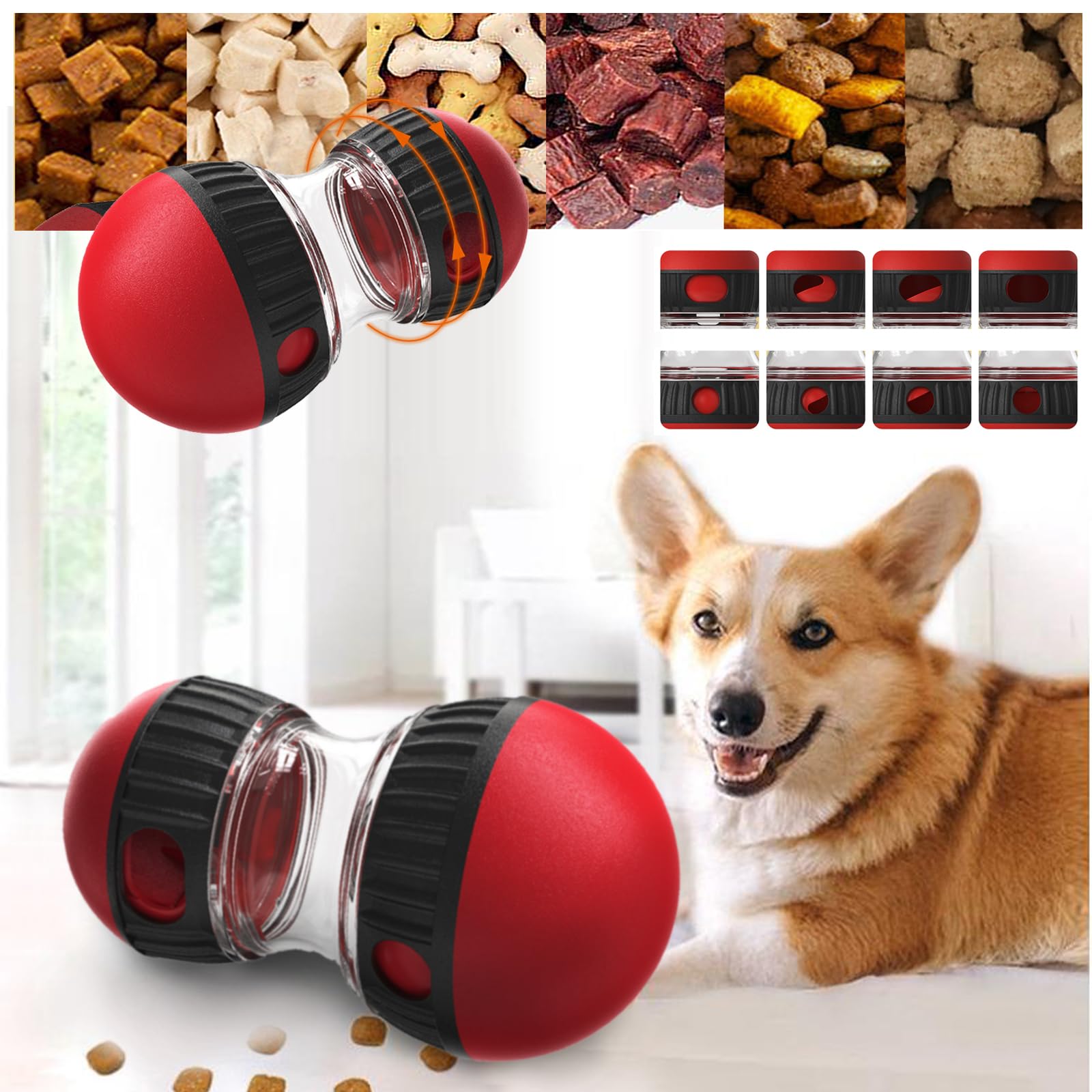 Mokeum Interactive Treat Dispenser Dog Toy, Dog Treat Dispensing Puppy Toys, Rolling Dog Treat Dispenser Slow Feeder, Reduce Boredom Improve IQ, for Small Medium Large Dogs (Red)