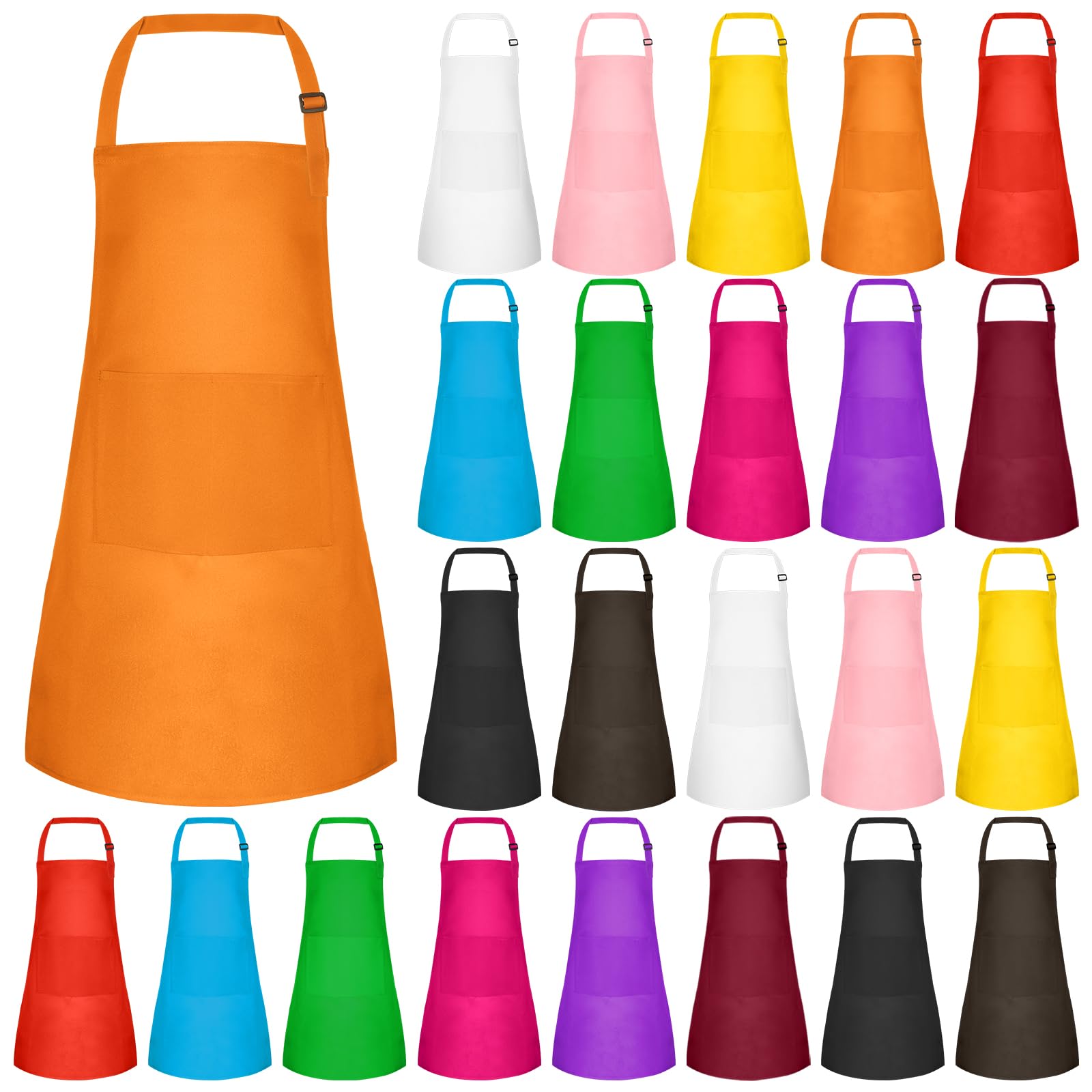Morcheiong 24 Pack Adjustable Kids Apron Bulk with 2 Pockets Toddler Apron Kids Painting Aprons for Cooking Baking Paiting Boys Girls (Multicolor) — image 1