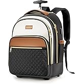 Arcoyard Small Rolling Backpack for Women, Lightweight Travel Backpack with Wheels, Roller Backpacks for Adults, Water Resistant Rolling Laptop Bag, Wheeled Underseat Carry On Luggage, Beige Brown
