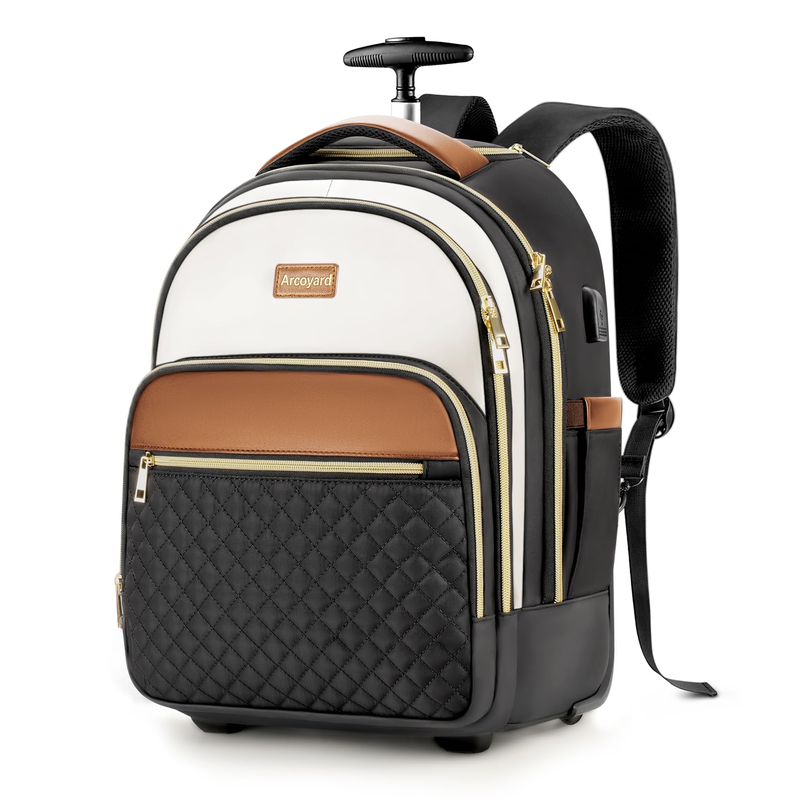 Photo 1 of ***MISSING HANDLE***Arcoyard Small Rolling Backpack for Women, Lightweight Travel Backpack with Wheels, Roller Backpacks for Adults, Water Resistant Rolling Laptop Bag, Wheeled Underseat Carry On Luggage, Beige Brown