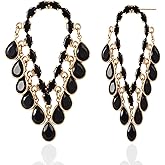 Black Earrings for Women Dangling Black and Gold Chandelier Statement Teardrop Rhinestone Earrings for Prom Wedding Party