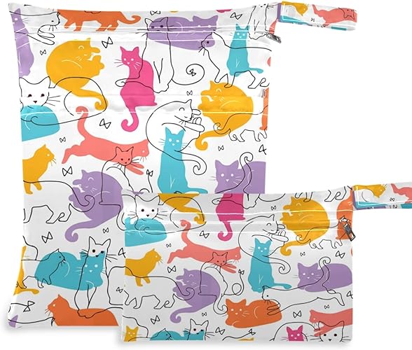 Amazon ウェットバック おむつポーチ 可愛い 猫柄 ねこ 防水バッグ ドライバッグ 2点セット おむつ収納バッグ 着替え お風呂用品入れ 水着 タオル オムツ おしりふき入れ お出かけ スポーツ 旅行 保育園 プール 温泉 掛けバッグ ベビー用品 プレゼント Swg ドライ
