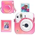 CAIYOULE Mini 12 Case Pink for Fujifilm Instax 12 Camera Bag PU Leather Carrying Bag with 64 Pocket Mini Photo Album，Rose Red（No Camera）