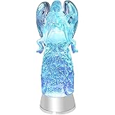 Eldnacele Snow Globe Angel, Lighted Water Glittering Swirling Crystal Angel Statue(Timer), Battery Operated Sparkling Multi-Color Changing Praying Angels Figurine for Holiday Festival Gifts for Mom