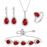 Crysdue Wedding Bridal Teardrop CZ Pendant Necklace Open Ring Dangle Earrings Adjustable Slider Bracelet Jewelry Set, Birthday Mothers Day Christmas Jewellery Gift for Women/Mom/Wife