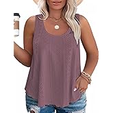 VISLILY Womens-Plus-Size-Summer-Tank-Tops Scoop Neck Camisole Sleeveless T Shirts Flowy Eyelet Embroidery Tunics Tee XL-5XL